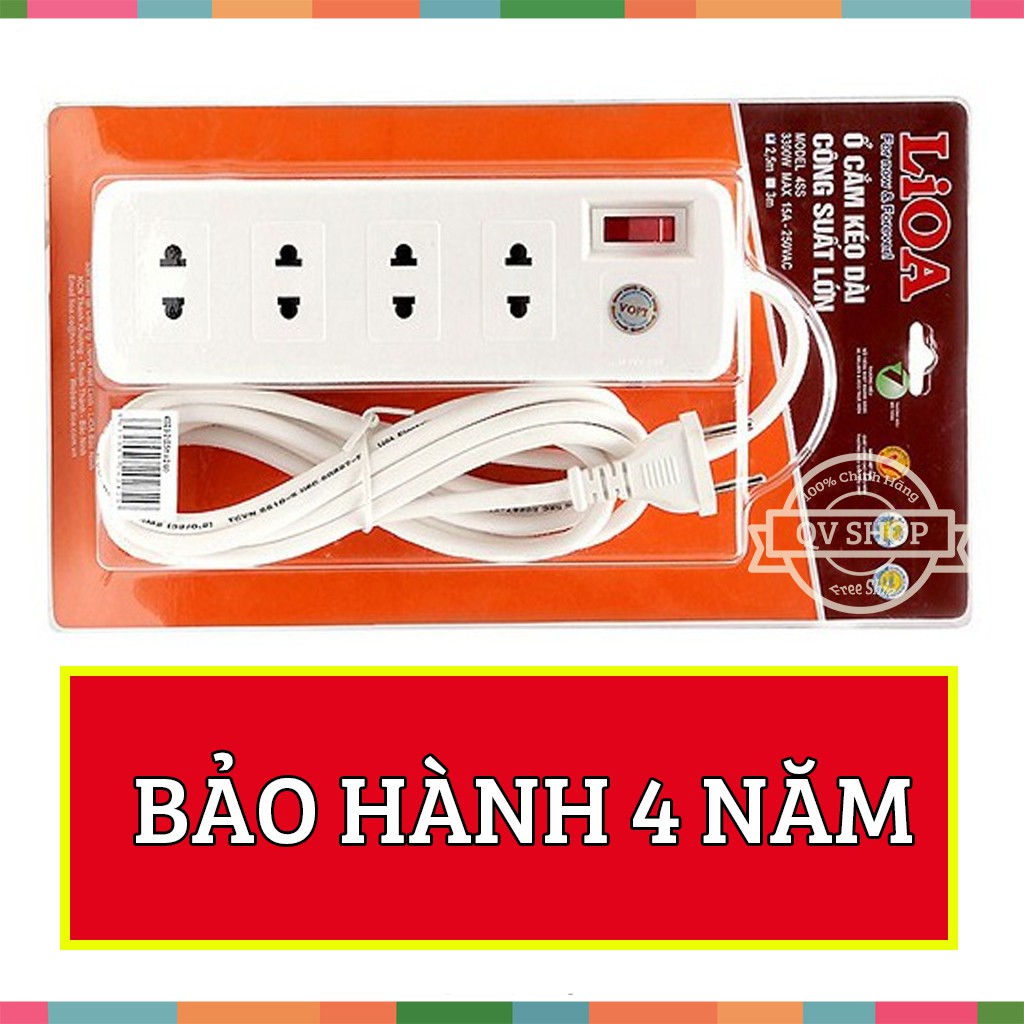 Ổ Cắm Điện LIOA 4 Lỗ Cắm Chịu Tải 2200W - 3300W - Có CB Bảo Vệ Ngắt Điện Khi Quá Tải - Tổng Kho LIOA