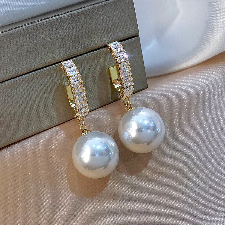 Bông tai mạ bạc 925 hình học đính kim cương và ngọc trai xinh xắn