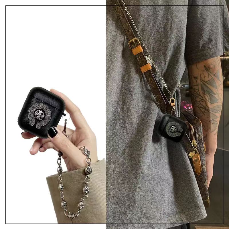 Vỏ Bảo Vệ Hộp Sạc Tai Nghe bluetooth Không Dây Airpods 1 2 3 pro Bằng Da Handmade Họa Tiết Thánh Giá Bằng Kim Loại