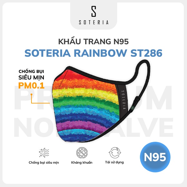 Khẩu trang thời trang Soteria Rainbow ST286 - N95 lọc 99% bụi mịn 0.1 micro - Size S,M,L