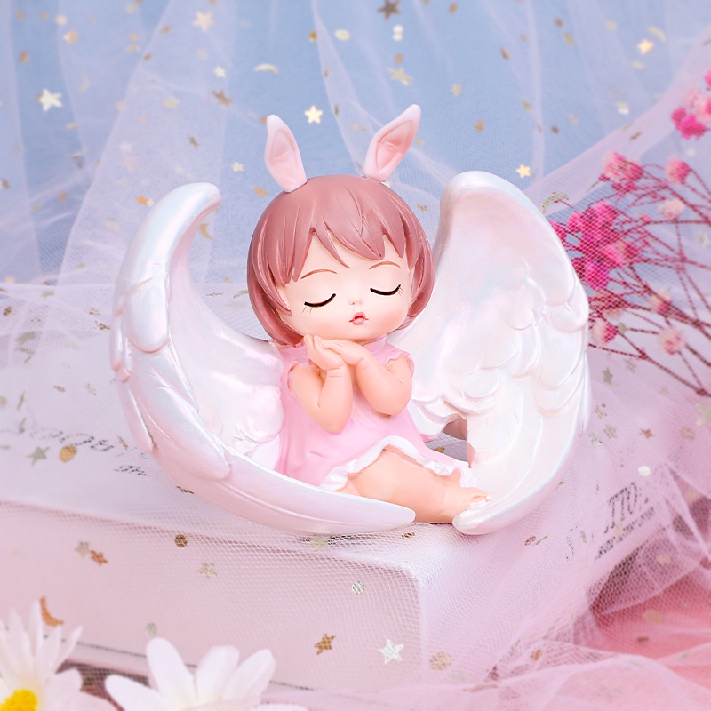 Trang trí bé gái thiên thần có cánh to - váy hồng