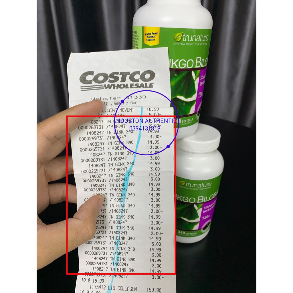 Mẫu mới 340 viên Ginkgo Biloba Trunature 120mg của Mỹ _ Live mua hàng tại Mỹ