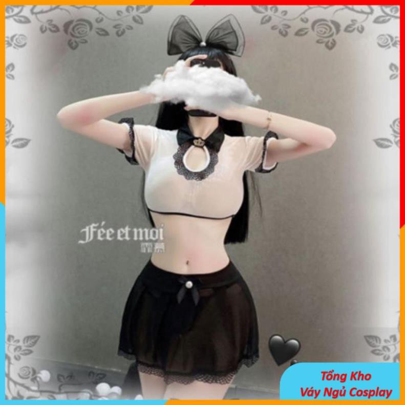 Bộ đồ ngủ cosplay sexy nữ sinh,thủy thủ gợi cảm - gồm áo croptop và đầm ngủ dáng xòe - Mã NS002 (không tất) | BigBuy360 - bigbuy360.vn