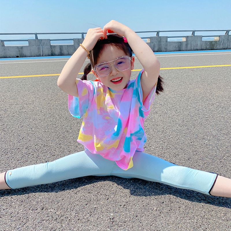 Bộ áo thun ngắn tay + quần legging màu sắc trẻ trung cho bé gái