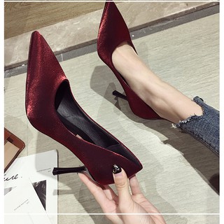 Giày cao gót mũi nhọn 8cm bọc lụa dệt-order