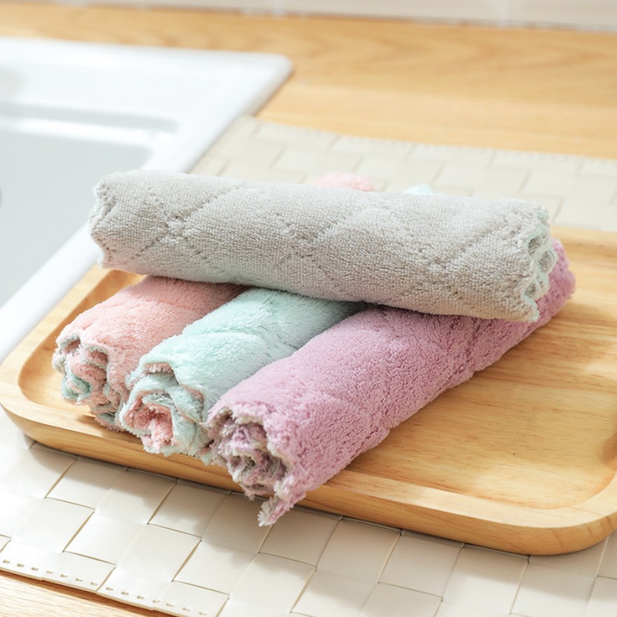 Combo 10 Khăn Lau Đa Năng Nhà Bếp Cao Cấp 2 Mặt Siêu Thấm Nước Siêu Mềm Mại 16x27cm
