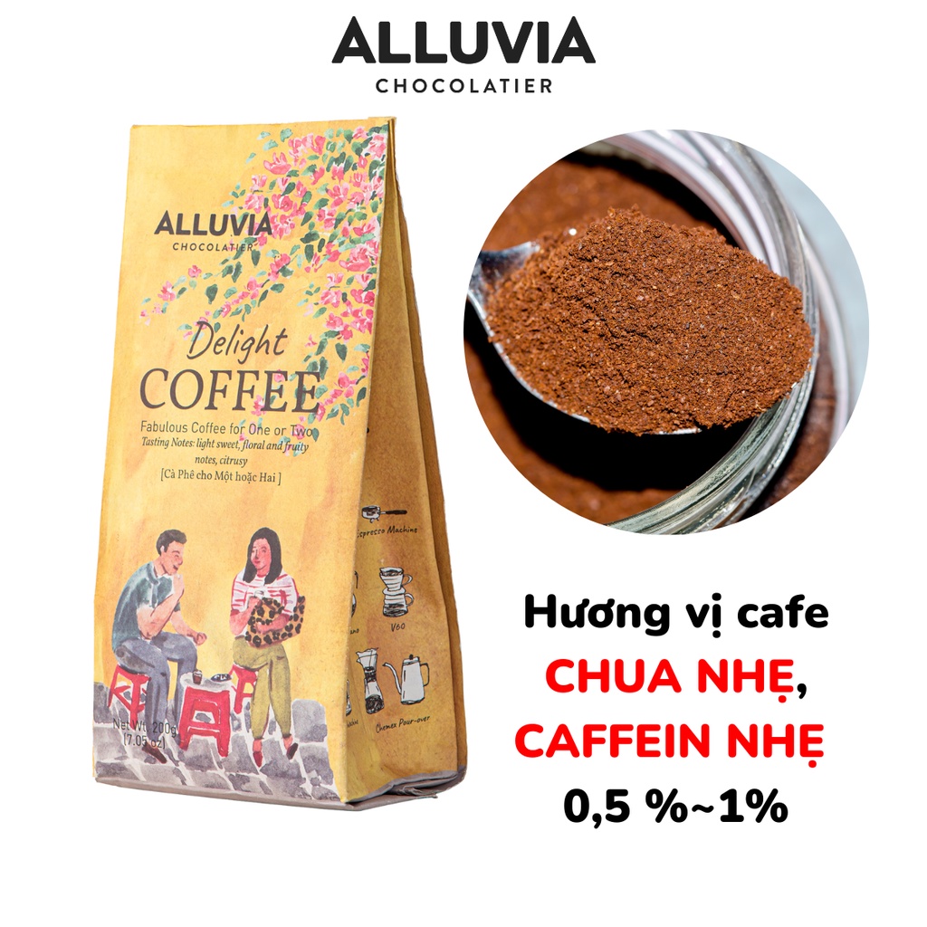 Cà phê nguyên chất rang mộc Alluvia Delight rang xay gói 200 gram không chất bảo quản hương vị đậm đà | BigBuy360 - bigbuy360.vn