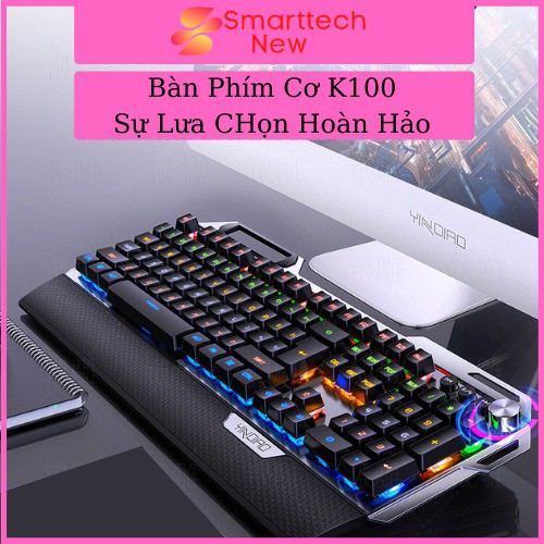 Bàn Phím Cơ Gaming K100 Full LED,Bàn Phím Máy Tính Có Dây Kê Tay Phím Cơ Gõ Cực Chất Cho Laptop Máy Tính PC