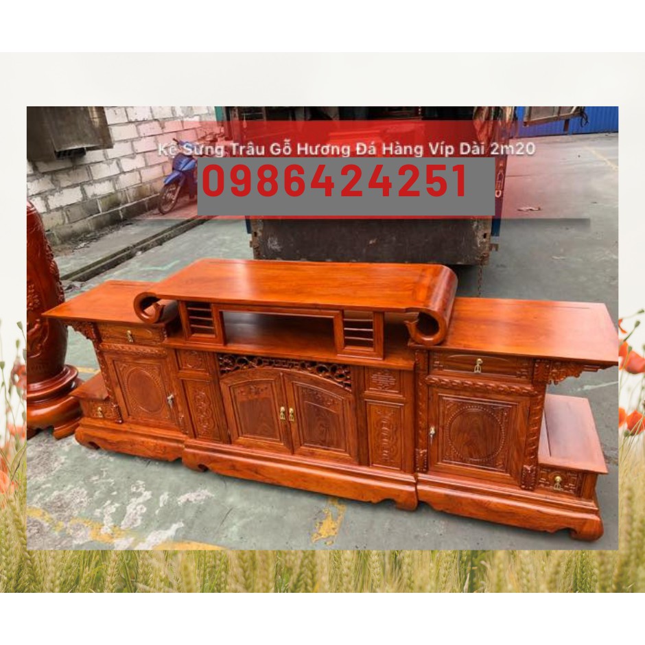 -Kệ tivi sừng trâu gỗ hương đá