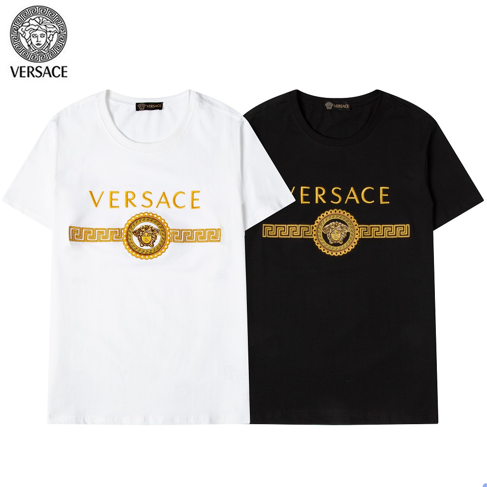 Áo Thun Cotton Ngắn Tay Thêu Logo Versace Thời Trang Cho Nam Nữ