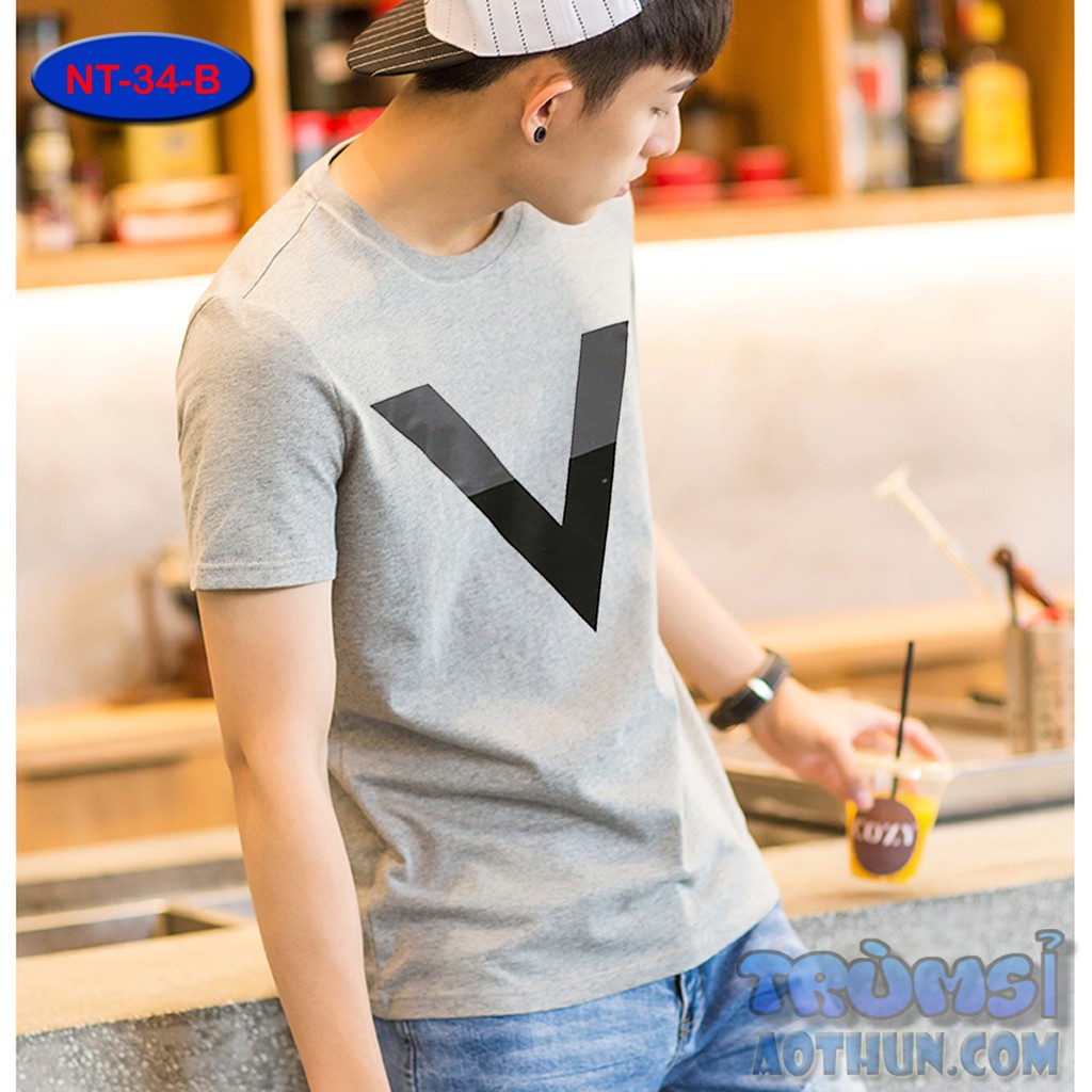 ÁO THUN NAM NGẮN TAY IN HÌNH CHỮ V NT-34-B