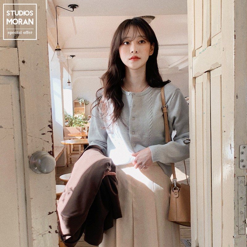 (ORDER) Áo khoác carigan len mỏng cổ tròn cài khuy mùa thu MORAN nhẹ nhàng thanh lịch Korea | BigBuy360 - bigbuy360.vn