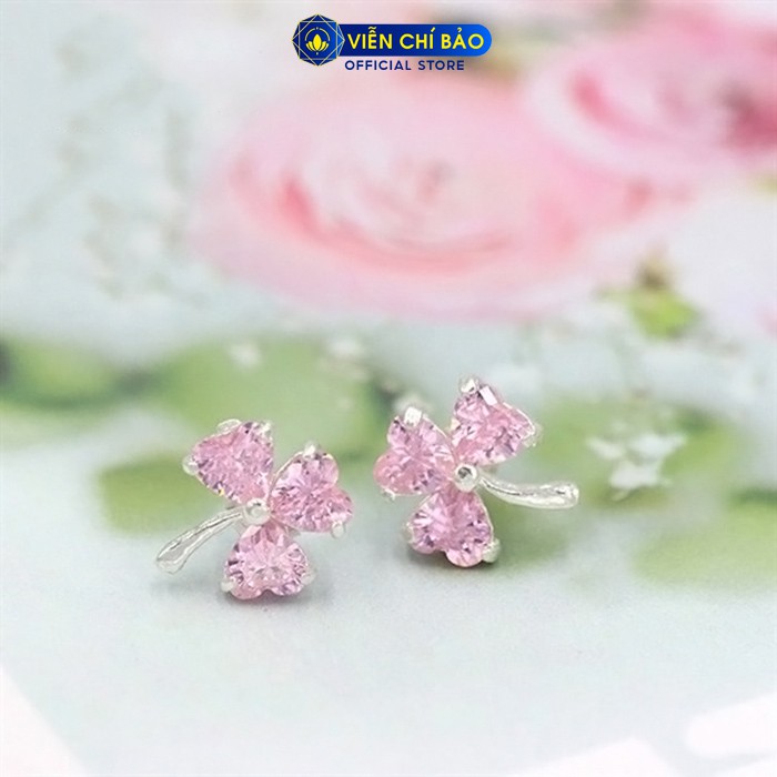 Bông tai bạc nữ cỏ ba lá màu hồng xanh lá chất liệu bạc 925 thời trang phụ kiện trang sức nữ Viễn Chí Bảo B400226