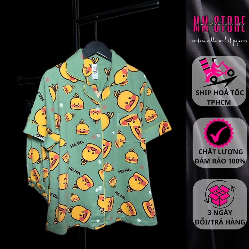Set Pyjama Cotton Cao Cấp MM STORE Ngắn Tay Họa Tiết Hoạt Hình Con Vịt Thời Trang Mùa Hè Nữ