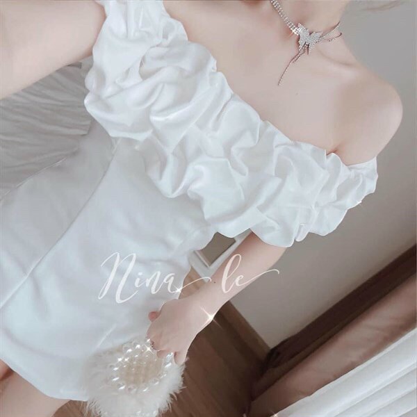 [Sale 12.12 free ship] Đầm umi ôm dáng cực đẹp, thiết kế phong cách trễ vai phối nhúng