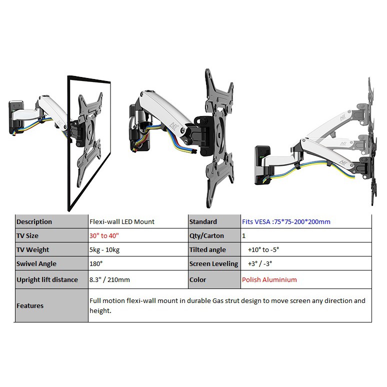 Giá Treo Tivi Góc Xoay Đa Hướng Nhập Khẩu North Bayou F300