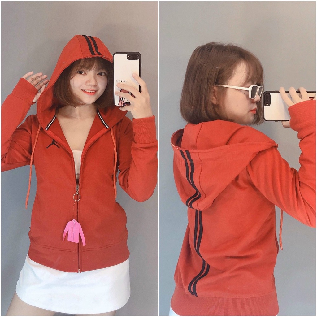 áo khoác nữ dây kéo có mũ sọc lưng chất thun dày dặn có túi trong hàng cao cấp m423543