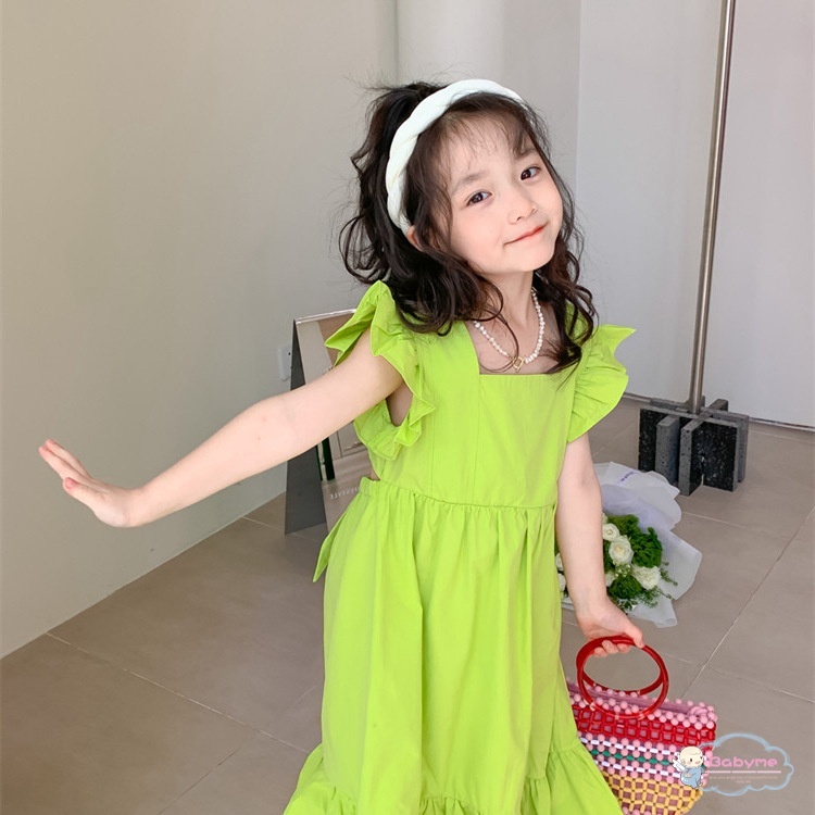 Đầm Công Chúa Tay Phồng Màu Trơn Dễ Thương Cho Bé Gái
