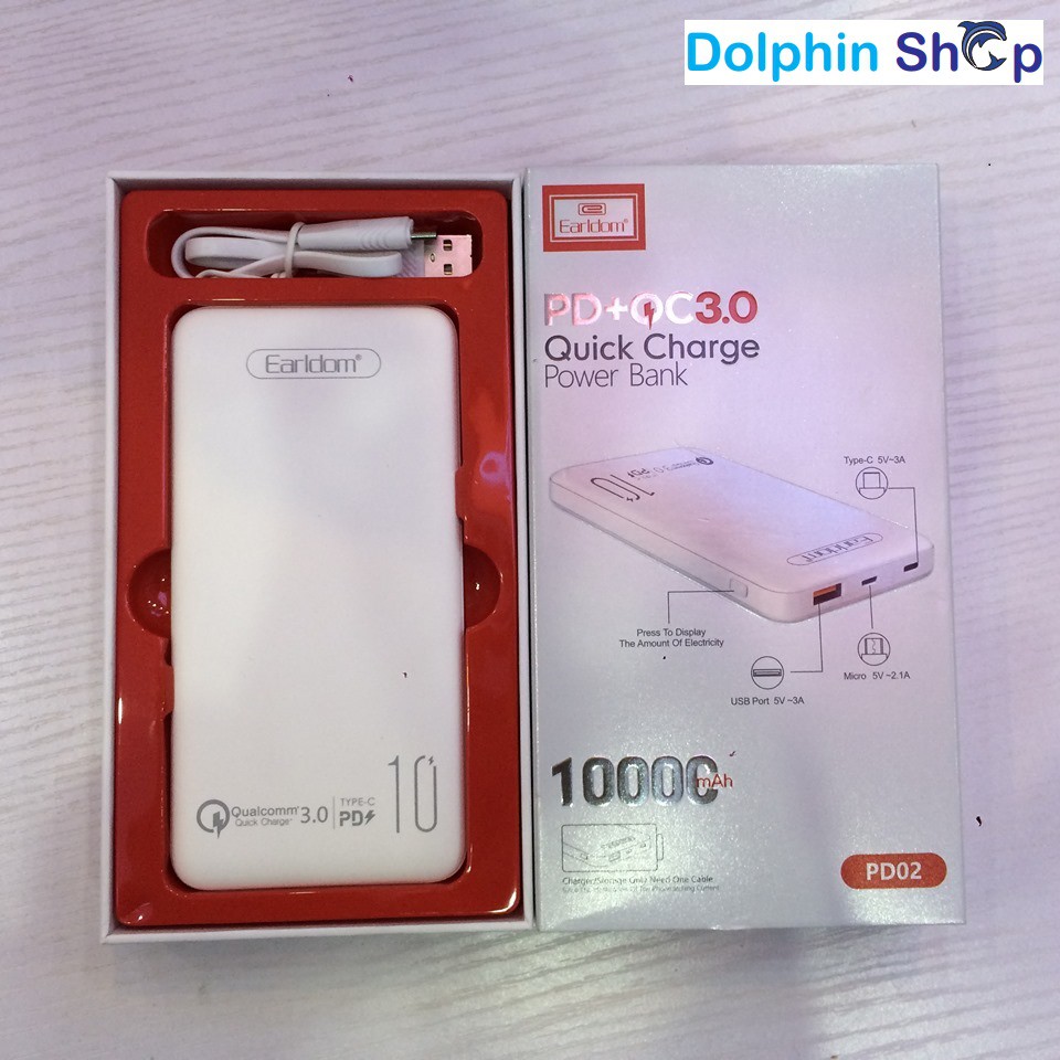 Sạc Dự Phòng Chuẩn PD và Quick Charge 3.0 Earldom PD02 - Hàng Chính Hãng