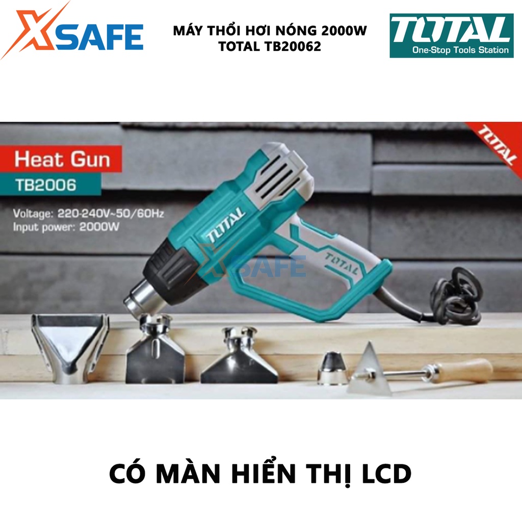 Máy thổi hơi nóng TOTAL TB20062, khò nhiệt cấm tay công suất 2000W, nhiệt độ 50-630°C, dùng uốn cong ống nhựa, nóng keo