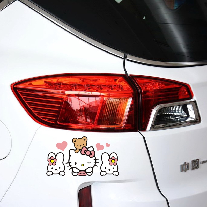 Decal dán trang trí xe hơi hình Hello Kitty phản quang