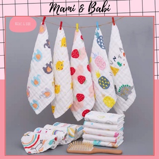 Khăn Sữa Xô Cho Bé Sơ Sinh 6 Lớp Mềm Mại Thấm Hút Tốt Kích Thước 28x28cm (Set 5 Cái) MAMI BABI