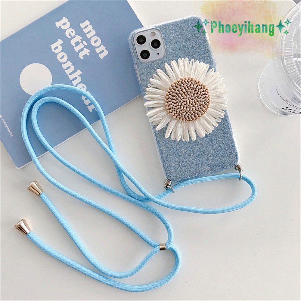 Huawei Y6p Mate 30 20 Pro Mate 10 Y7 Prime 2017 Y9 2018 Honor Play Honor 8X Y5 Y6 II Straw hat sunflower lanyard Glitter Phone Case