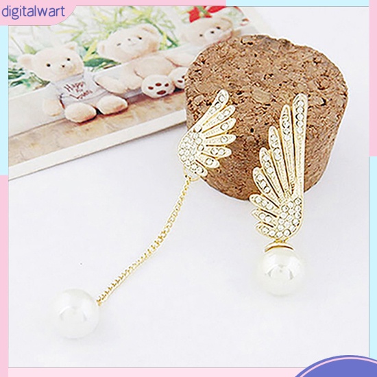 Khuyên tai bất đối xứng hình đôi cánh thiên thần đính hạt ngọc trai nhân tạo xinh xắn sang trọng cho nữ