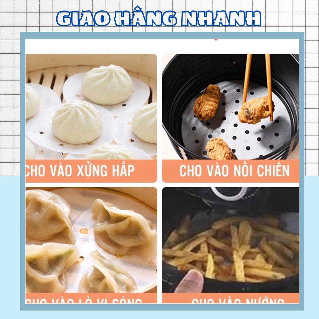 Set 100 Tờ Giấy Nến Đục Lỗ, Giấy Nến Tròn, Chống Dính Cho Nồi Chiên Không Dầu, Lót Xửng Hấp 88288