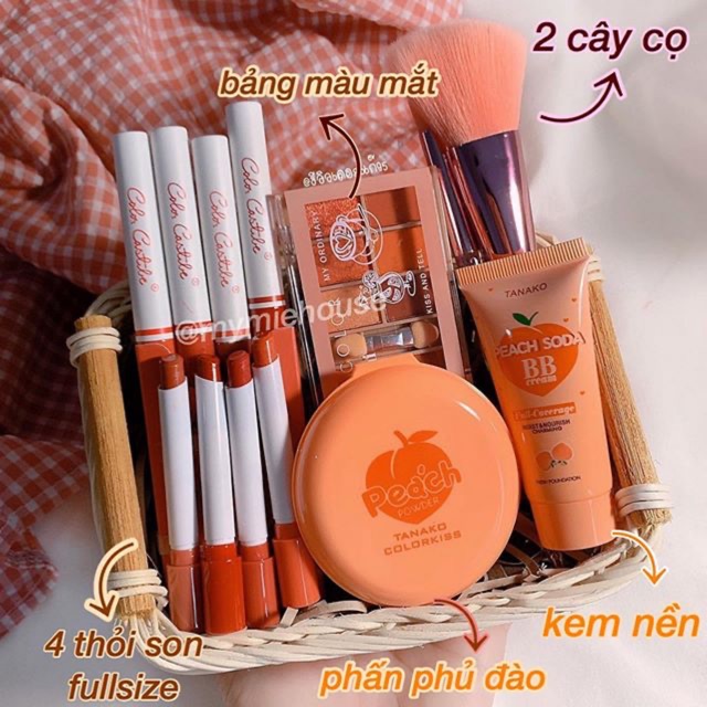 SET MAKE UP TRÁI ĐÀO MÃ 04 ( SON , bảng mắt , kem nền , cọ , phấn phủ )