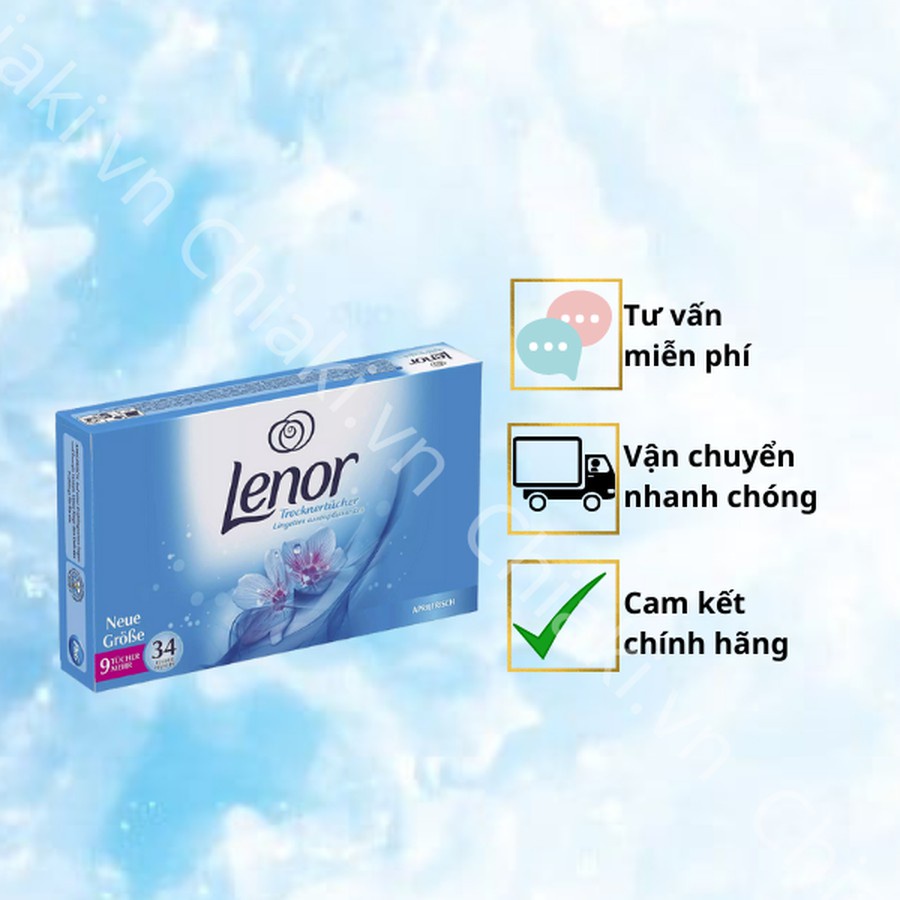Giấy thơm quần áo Lenor, lưu hương thơm quần áo lên đến 48 tiếng, hàng nhập khẩu Đức hộp 34 tờ