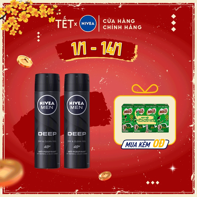 Bộ 2 chai xịt ngăn mùi Nivea Men than hoạt tính 150ml 80027