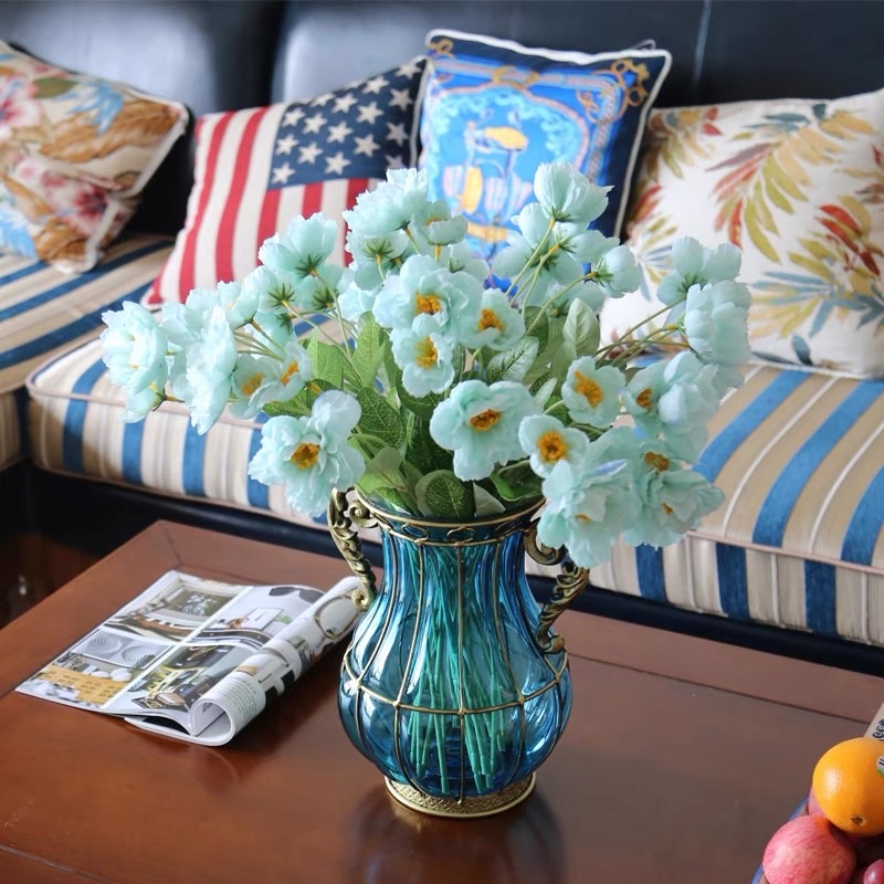 Lọ hoa pha lê xanh dương, xanh lá để bàn phong cách Châu Âu