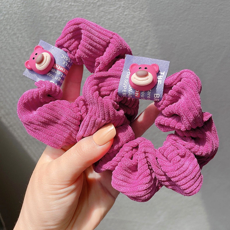 Dây buộc tóc vải nhung kẻ hình hoạt hình dễ thương