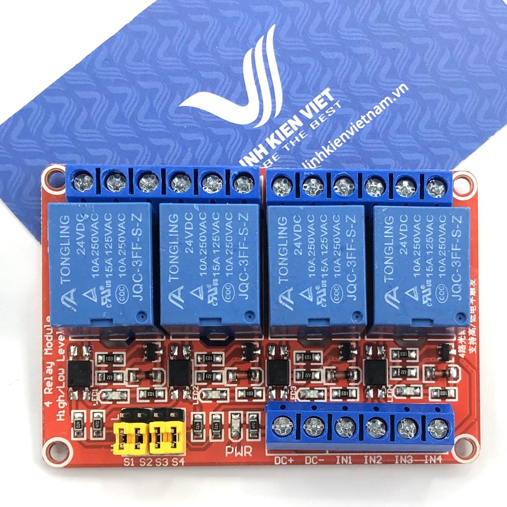 Module Relay 4 Kênh 24VDC hoặc 12VDC chọn mức kích hoạt - S4H24