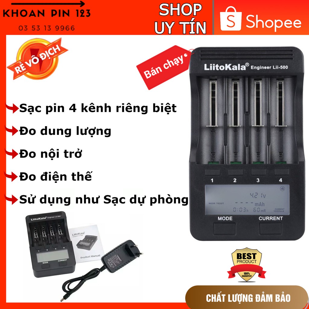 Sạc Pin Liitokala Lii-500 18650/26650 sạc thông minh đo nội trở và dung lượng pin