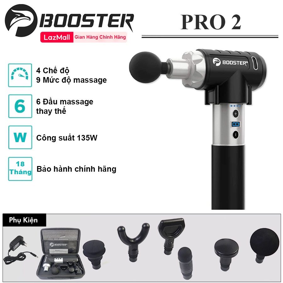 Máy Mát Xa Cầm Tay, Súng Massage Gun Cao Cấp Mỹ Booster PRO 2 - 135W, 9 Cấp Độ Mát Xa - Chính Hãng