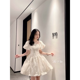 [ ẢNH THẬT + VIDEO + FEEDBACK ] LAURIE DRESS - Đầm organza cao cấp dập hoa nổi cổ yếm