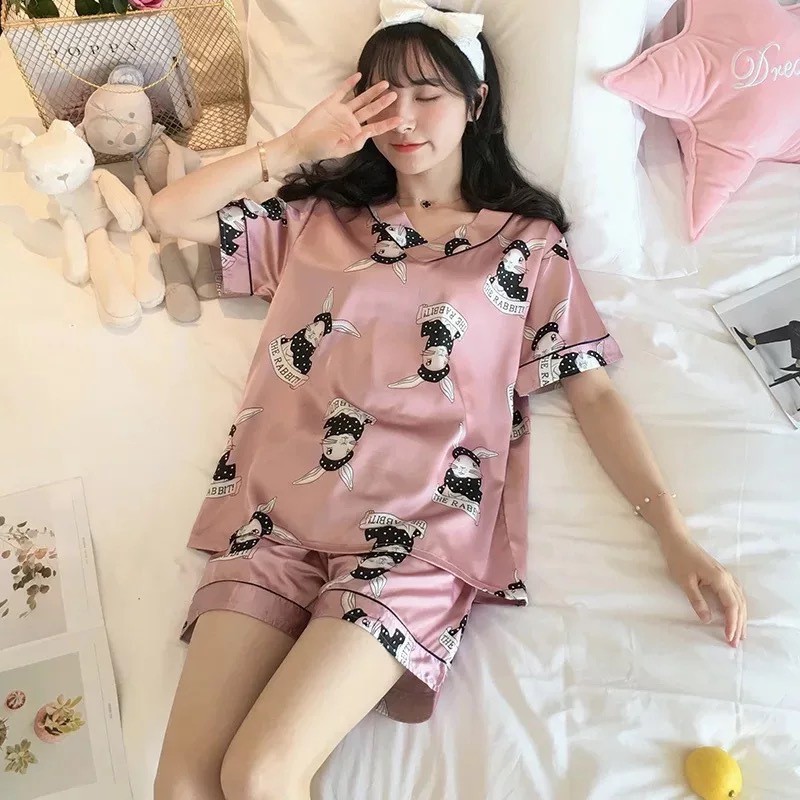 Bộ Ngủ NữFREESHIPBộ Ngủ Lụa Đồ Ngủ Dễ Thương Pijama Lụa Đùi Cộc Quảng Châu Mềm, Mịn, Sang Chảnh AN50