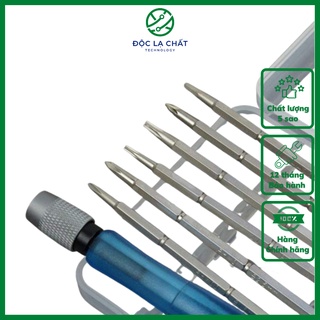 Bộ tua vít đa năng với 12 đầu khác nhau giúp dễ dàng thay đổi, ứng dụng