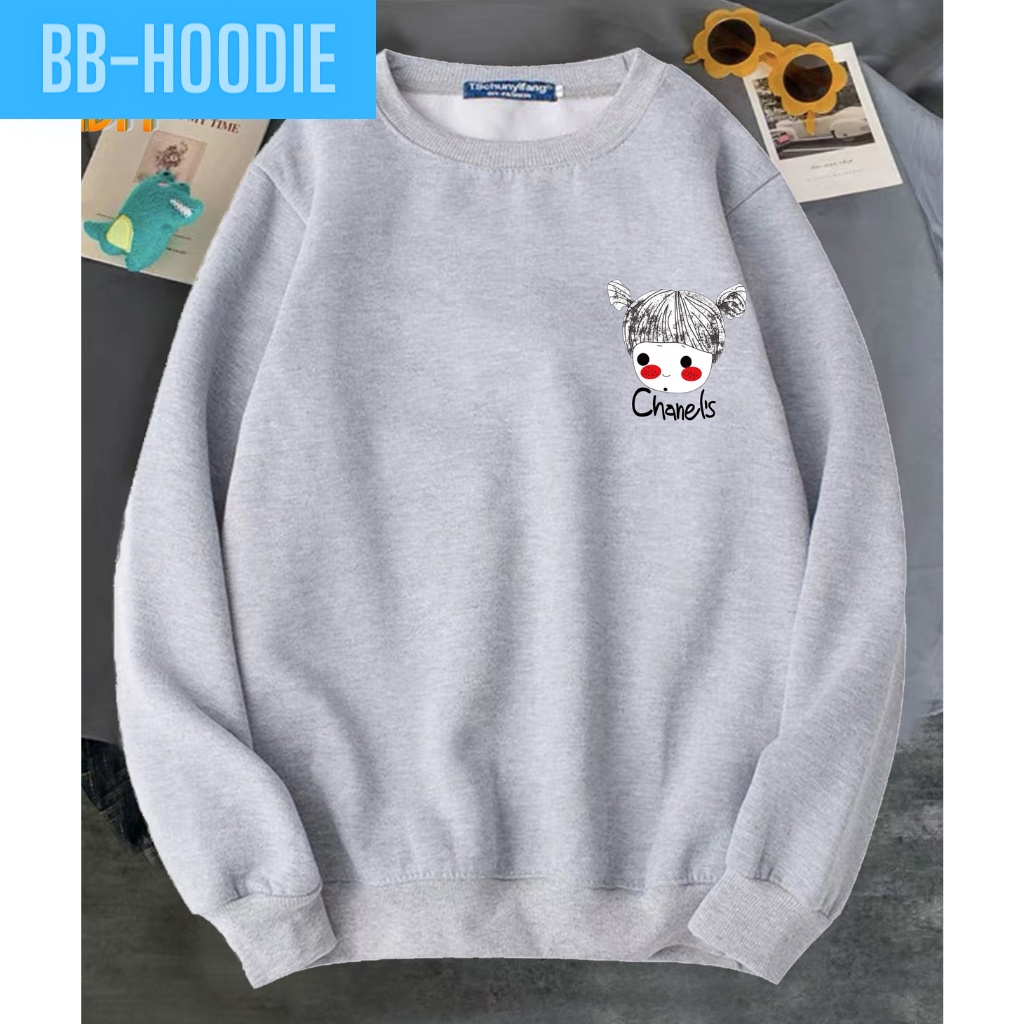 ÁO SWEATER NỈ UNISEX NỮ IN HÌNH CÔ GÁI BUỘT TÓC CHẤT VẢI NỈ POLY HAI LỚP DÀY DẶN