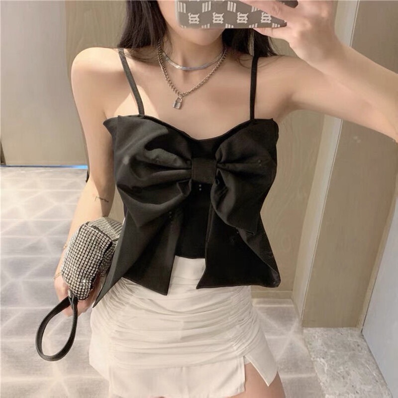 Áo hai dây IELGY ngắn ôm dáng thắt nơ xinh xắn thời trang mùa hè dành cho nữ