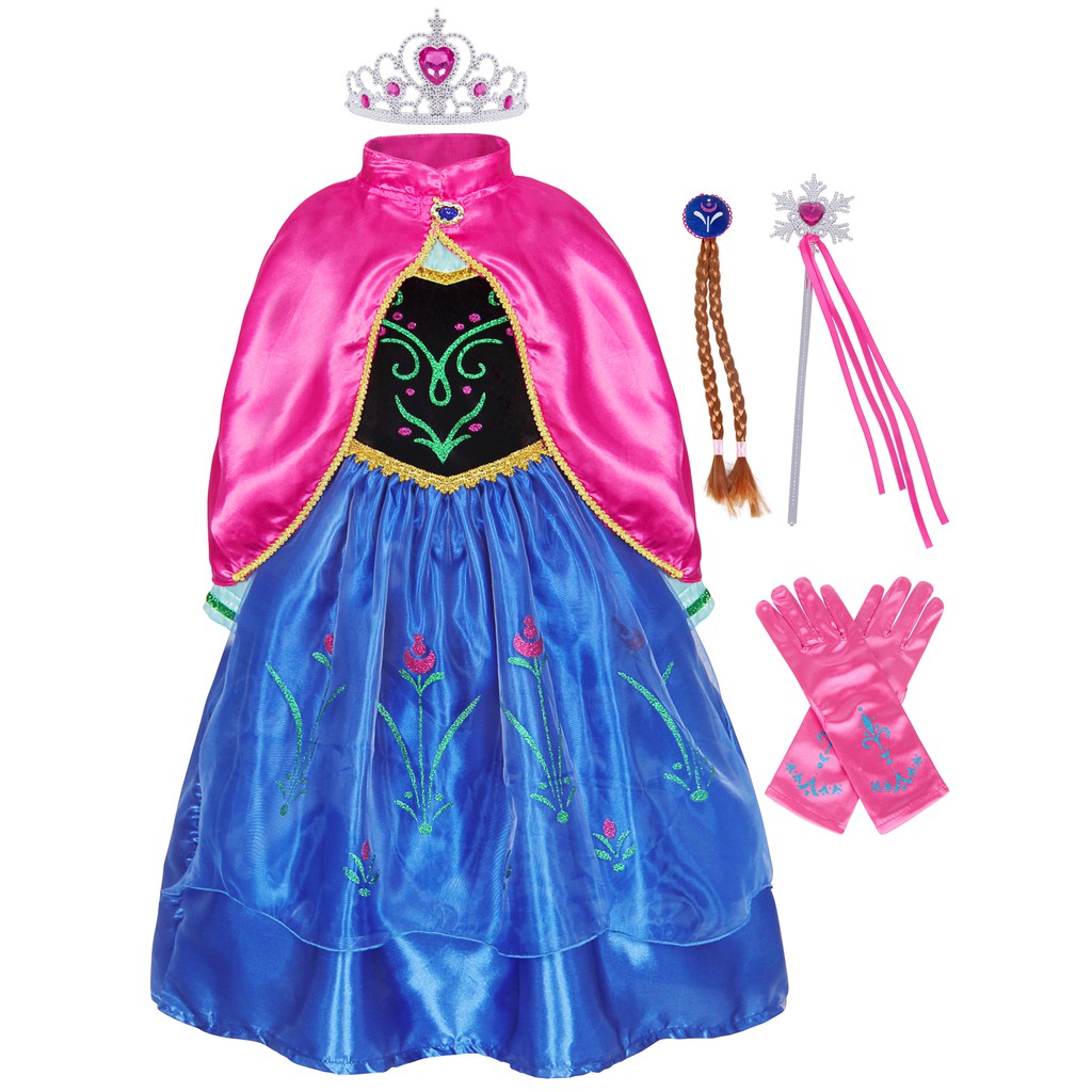 Cute Princess Anna Dress in Cartoon for Baby with Cloak For Chrismas Halloween Birthday Party Cosplay Gift