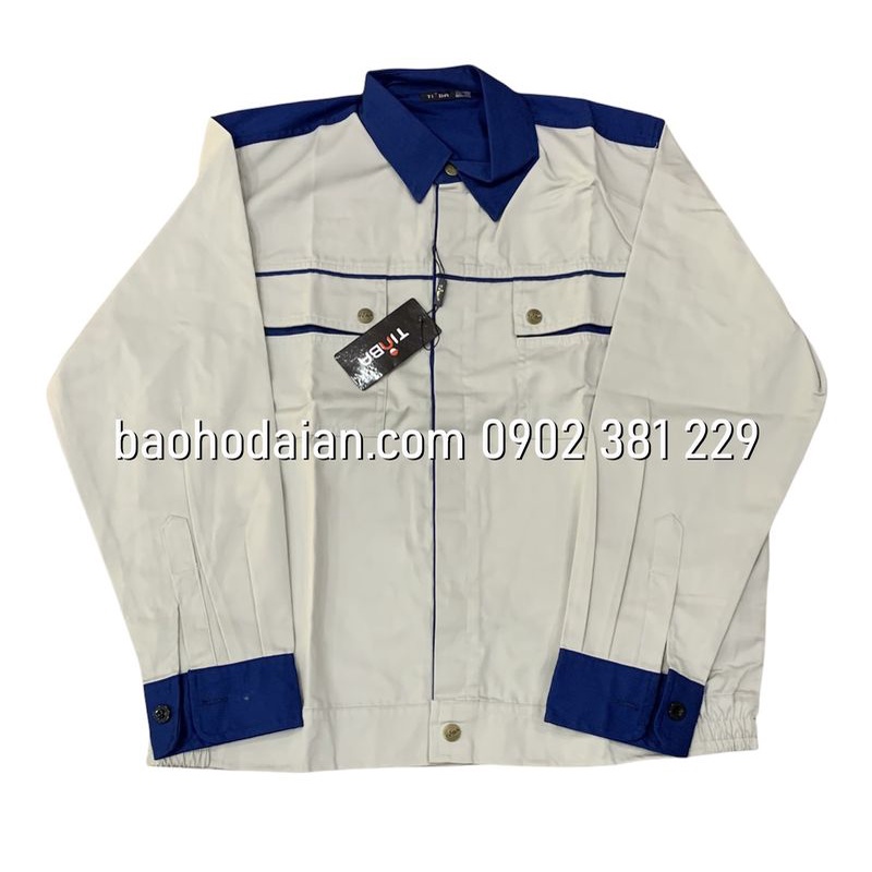 Quần áo bảo hộ kỹ sư màu kem phối xanh - Tinba 01