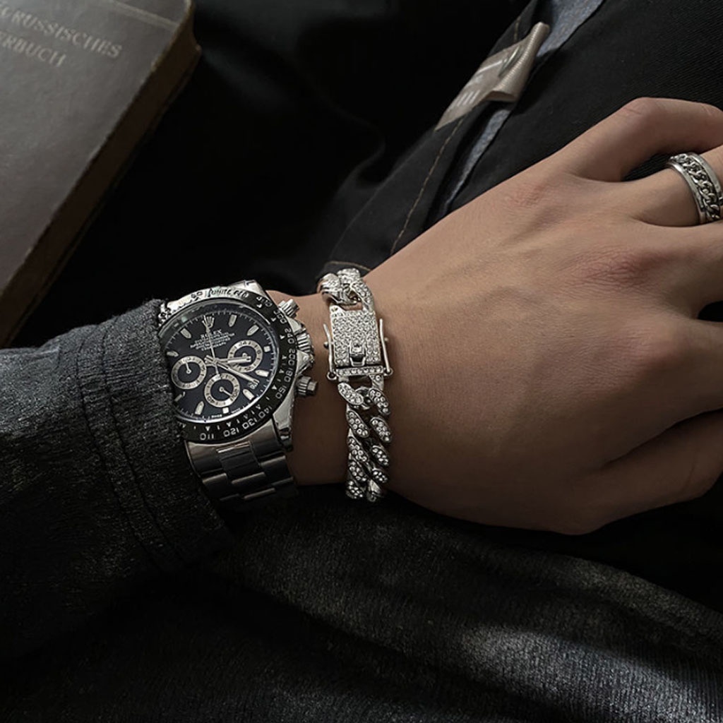 Vòng đeo tay Cuban đính đá sang trọng, thời trang hiphop dành cho nam nữ