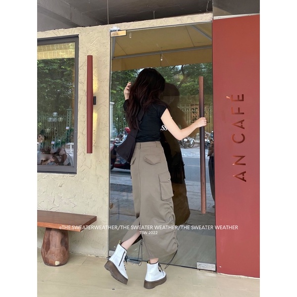 Chân váy thô nắp túi dây rút bên the.sweaterweather TSW (ảnh thật)