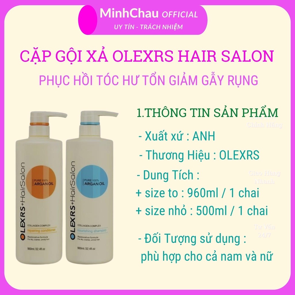 Dầu Gội Olexrs Minhchaustore cặp gội xả olexrs hair salon argan hair oil phục hồi tóc hư tổn ngăn ngừa gầu lưu hương lâu