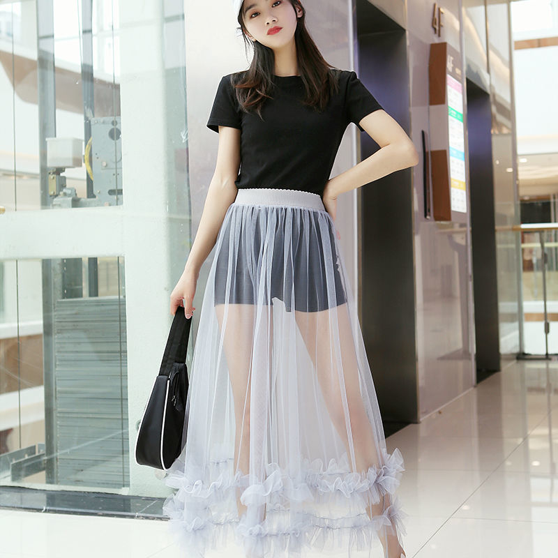 Fairy Skirt Single Layer Yarn High Waist Yarn Skirt A Women's Long Pettiskirt Midi skirt D148 | BigBuy360 - bigbuy360.vn