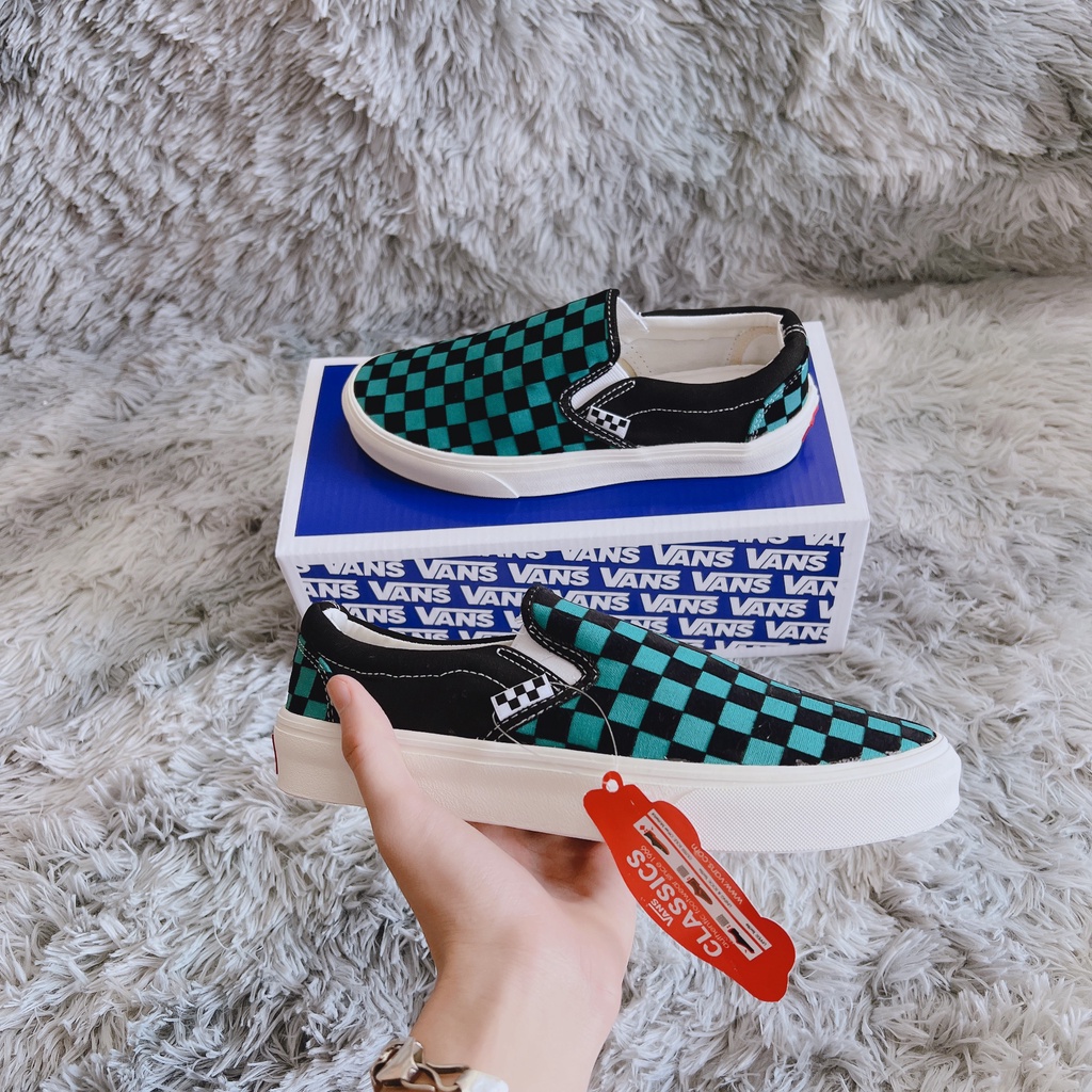 Giày vans caro xanh hàng 1:1 chất lượng