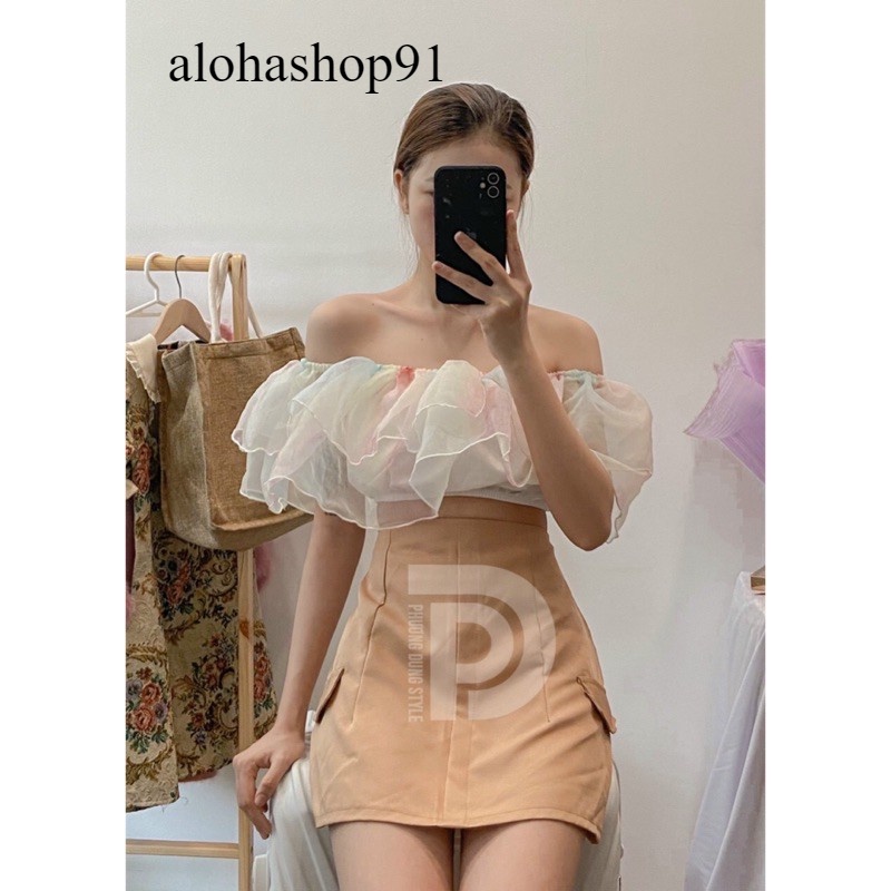 Áo bẹt vai voan cầu vồng UK ALOHASHOP91